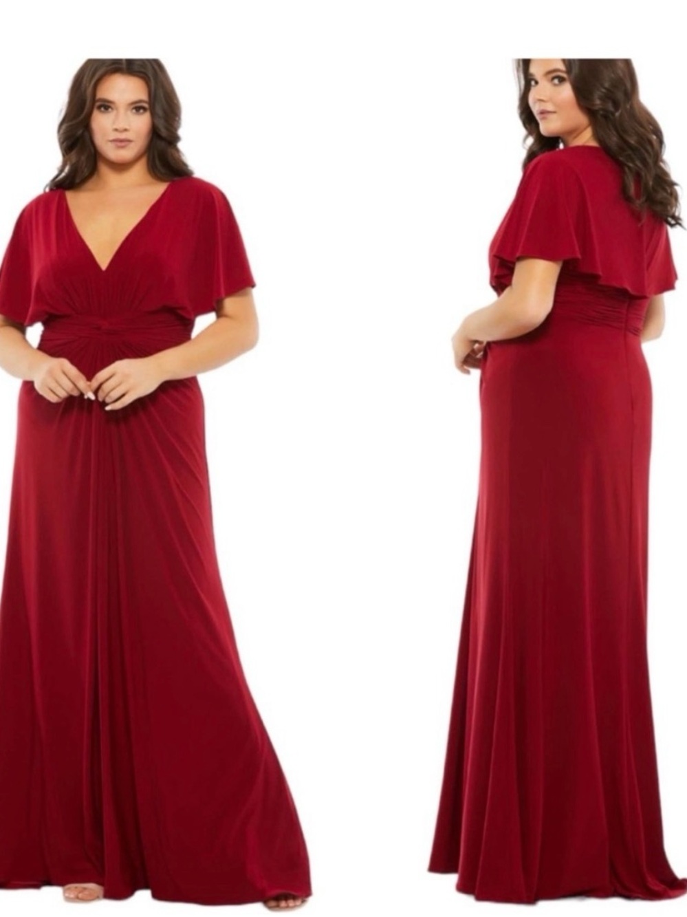 Mac Duggal Red Floor-Length Burgundy Jersey Dress